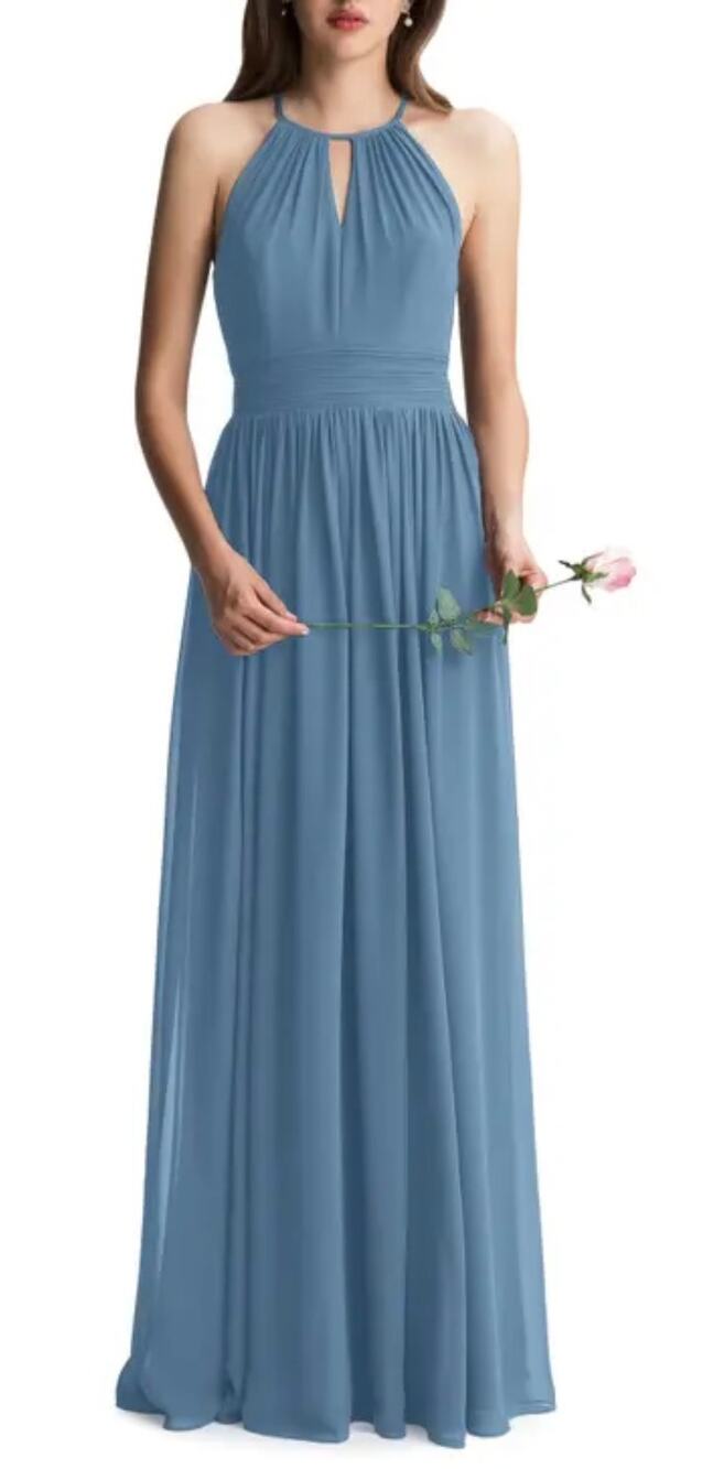 Bill Levkoff Julia Chiffon Halter A-Line Princess Dress Blue Women's Size 0 NWT0